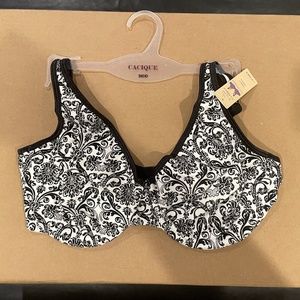 Cacique Full coverage Bra 38DD Black White A0814 Underwire Cotton Spandex NWT